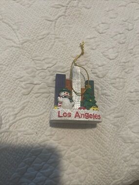 Los Angeles Holiday Ornament with Snowman and Tree 3” High